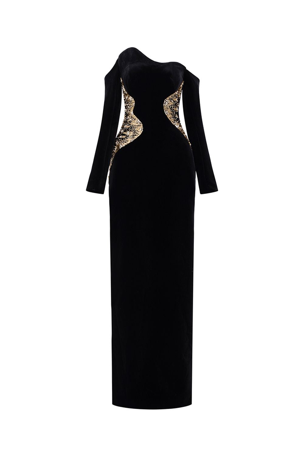 Wavy Off Shoulder Floor Length Dress
